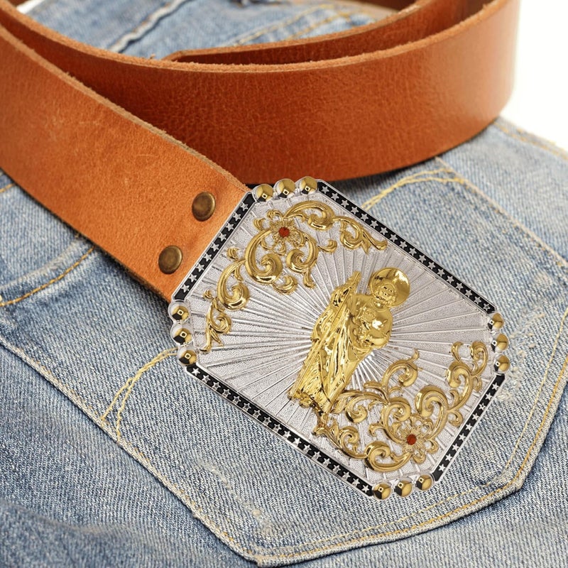 WMG Western St Jude Belt Buckle Gold Silver Saint Jude San Judas Cowboy Buckle Hebilla Vaquero Rodeo - Image 3